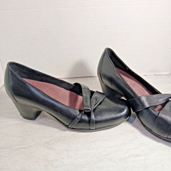 Clark Everyday Active Air Black Leather Double Strap Mary Jane Pump Heels SZ 7M. - Picture 2 of 10